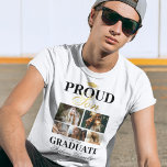 Filho Orgulhoso do T-Shirt Formando<br><div class="desc">Camiseta elegante de cerimônia de graduação com um quadro de formandos,  5 fotos de sua mãe ou pai,  o ditado "filho orgulhoso do formando",  seu nome,  local de estudo e ano de aula.</div>