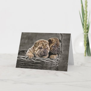 Filhotes de cachorro de Shar-Pei no cartão da