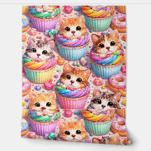 Filhotes fofos e padrão de cupcakes arco-íris doce