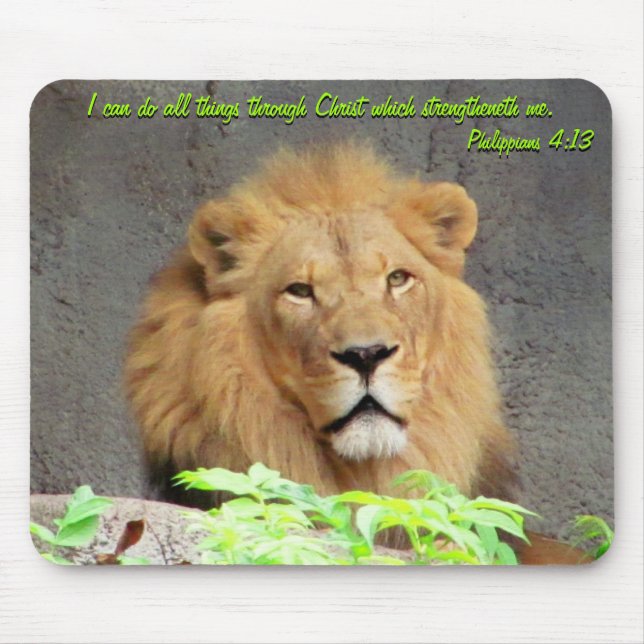 Filipenses 4:13 e Mouse Pad Leão Macho (Frente)