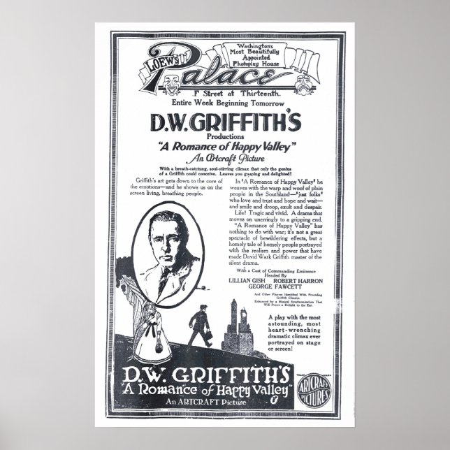 Filme de safra D.W. Griffith 1919 e poster (Frente)