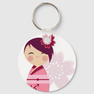 Fim de Kokeshi Sakura acima do chaveiro