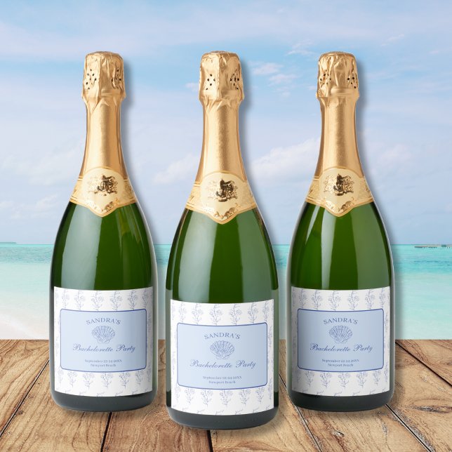 Fim de Semana da Bach Bachelorette da Vovó Costeir (Coastal Grandma Beach Bach Bachelorette Weekend Sparkling Wine Label)