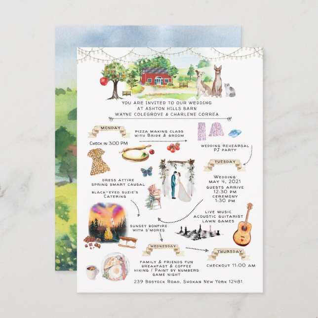 Fim de semana de casamento Convite da programação  (Frente/Verso)