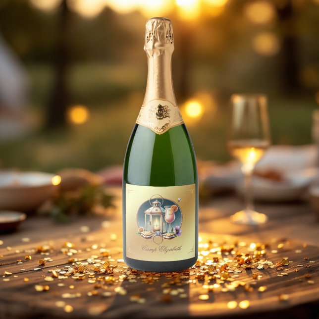 Fim de Semana de Despedida de Solteira da Noiva do (Luxury Gold Camp Bride Bachelorette Weekend Sparkling Wine Label)