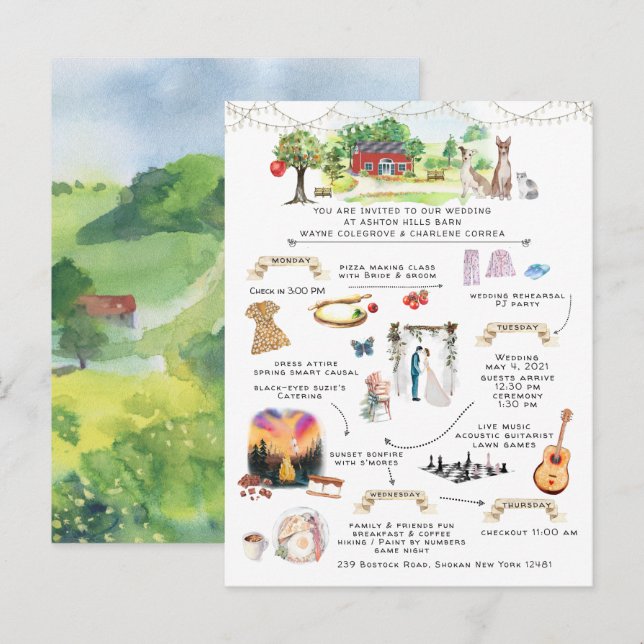 Fim de semana do casamento - Convite para o itiner (Frente/Verso)