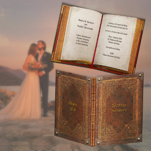 Fim Feliz do Convite para Casamento de Livro Antiq