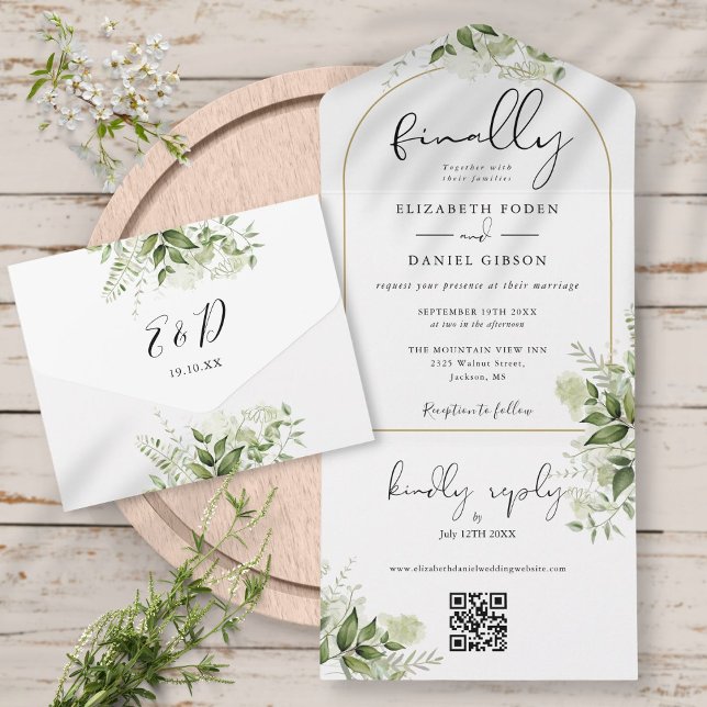 Finalmente Boda Arco Verde Floral Código QR Casame (Criador carregado)