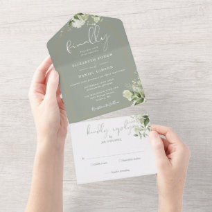 Finalmente Convite de Casamento com Verde Sálvia D