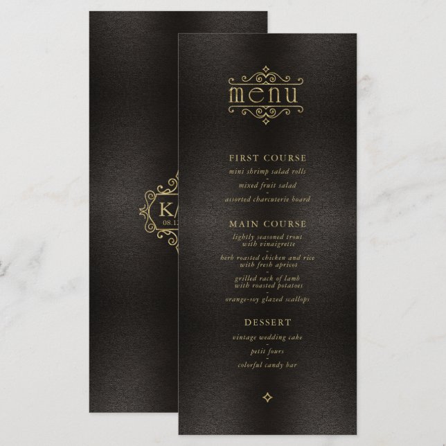 Fine Filigree Dourado Wedding Menu V2 ID871 (Frente/Verso)