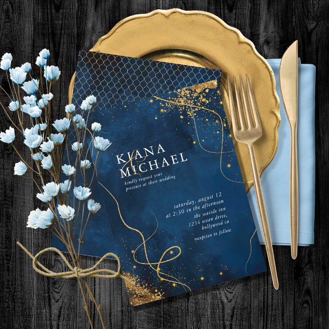 Fine Lines Dourado Abstrato Wedding V1 Marinho ID8 (Criador carregado)