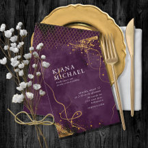 Fine Lines Dourado Abstrato Wedding V1 Plum ID867