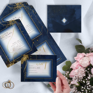 Fine Lines Dourado Abstrato Wedding V3 Marinho ID8