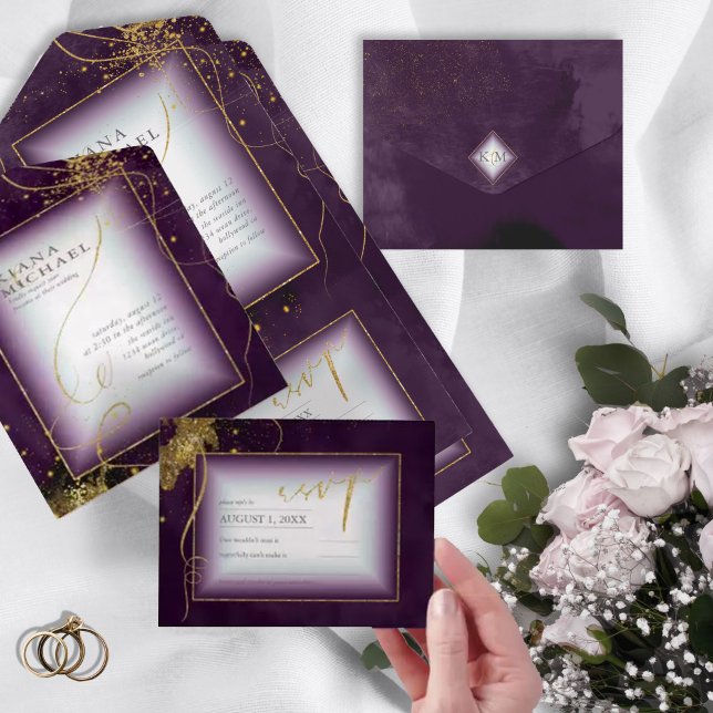 Fine Lines Dourado Abstrato Wedding V3 Plum ID867 (Criador carregado)