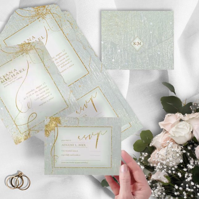 Fine Lines Dourado Abstrato Wedding V3 Sage ID867 (Criador carregado)