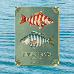Finger Lakes Nova York cartão postal de peixes náu