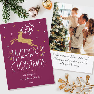 Fino Cartão de Natal com Rena em Foto - Plum Gold 