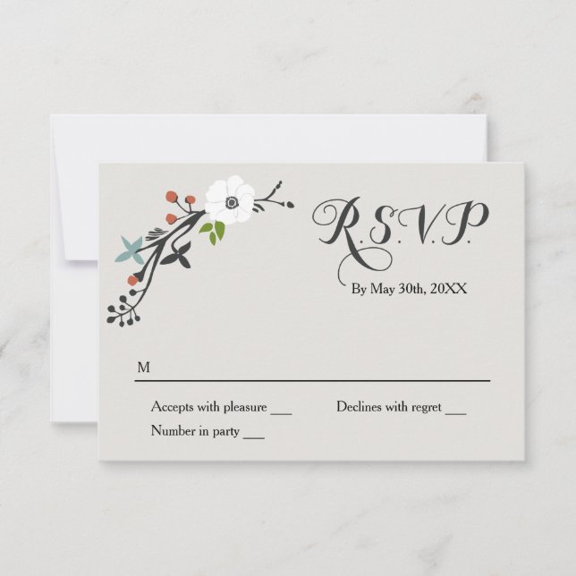 Fio Floral Branco | Placa de resposta RSVP (Frente)