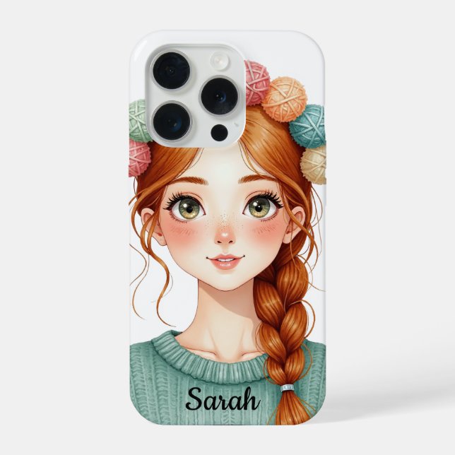 Fio Personalizado e Menina de Tricô iPhone 15 Pro (Verso)