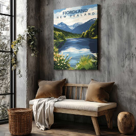 Fiordland New Zealand Travel Poster Canvas Art