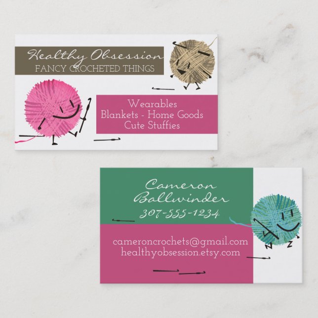 Fios de crochê retrorreflectores cartão de visita (Frente/Verso)