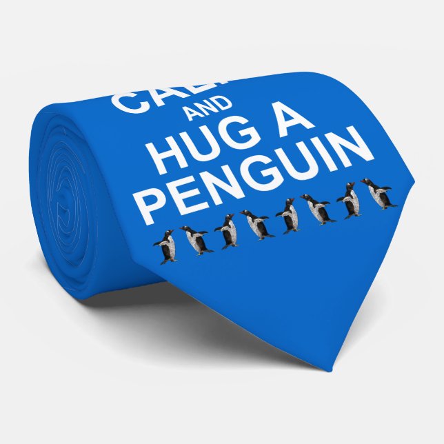 Fique calmo e abraça uma gravata de pinguim (azul) (Rolled)