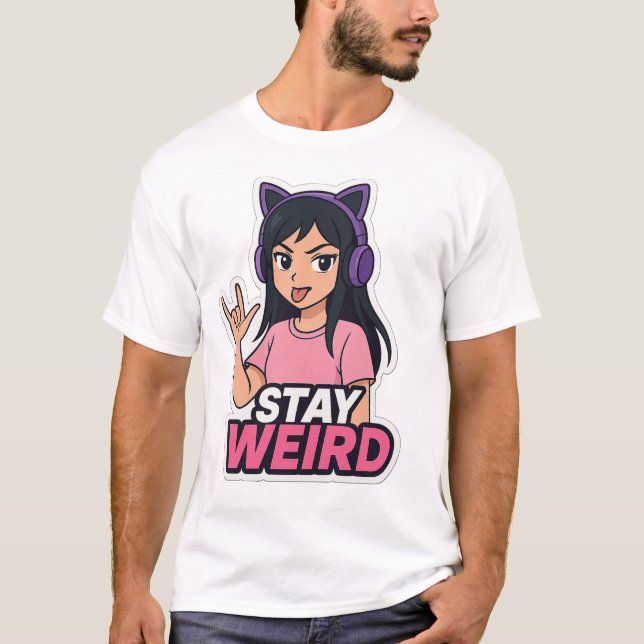 "Fique Estranho – Camiseta de Anime Menina com Hea (Frente)