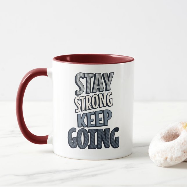 Fique Forte Continue – Caneca Inspiradora Cinza (Com Donut)