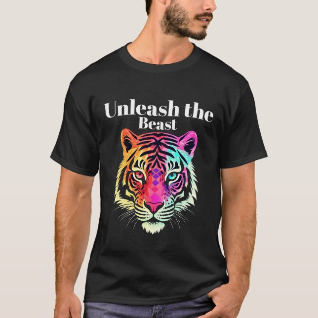 Fique Selvagem, Neon Tiger Face T-Shirt (Frente)