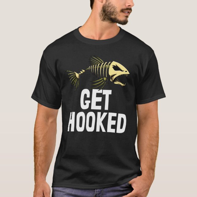Fique Viciado Esqueleto Peixe Camisetas Ossos Dent (Frente)