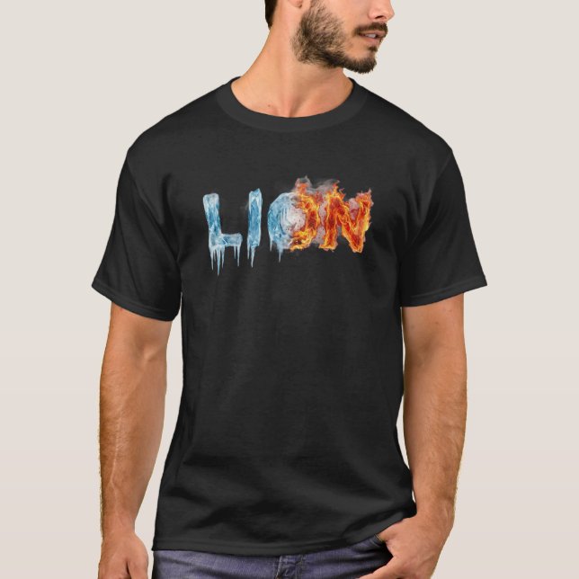 Fire and Ice LION Elemental Typography Art T-Shirt (Frente)