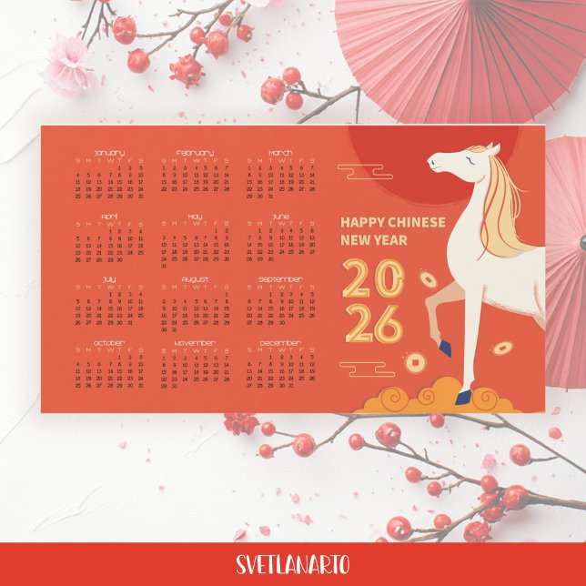 Fire Horse 2026 Chinese New Year Magnetic Calendar (Frontal view)