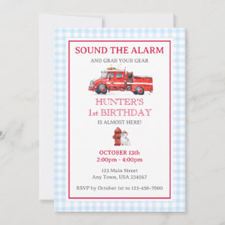 Fire Truck Watercolor Convite de Aniversário