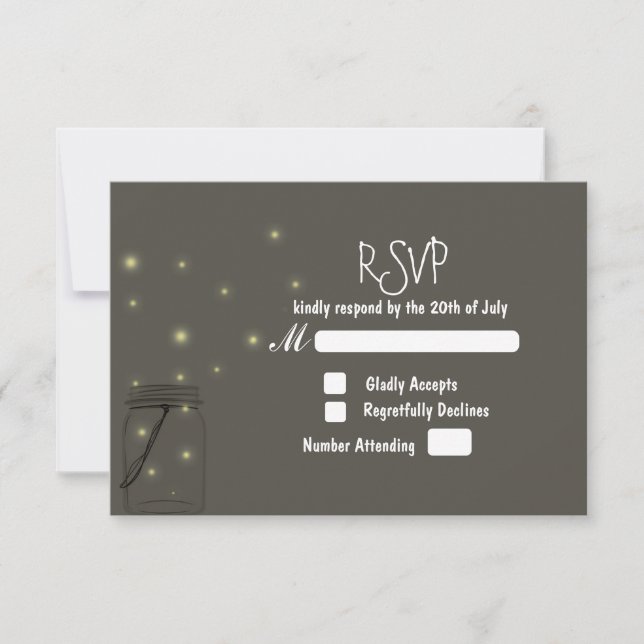Fireflies Mason Jar Rustic Wedding Convite RSVP (Frente)
