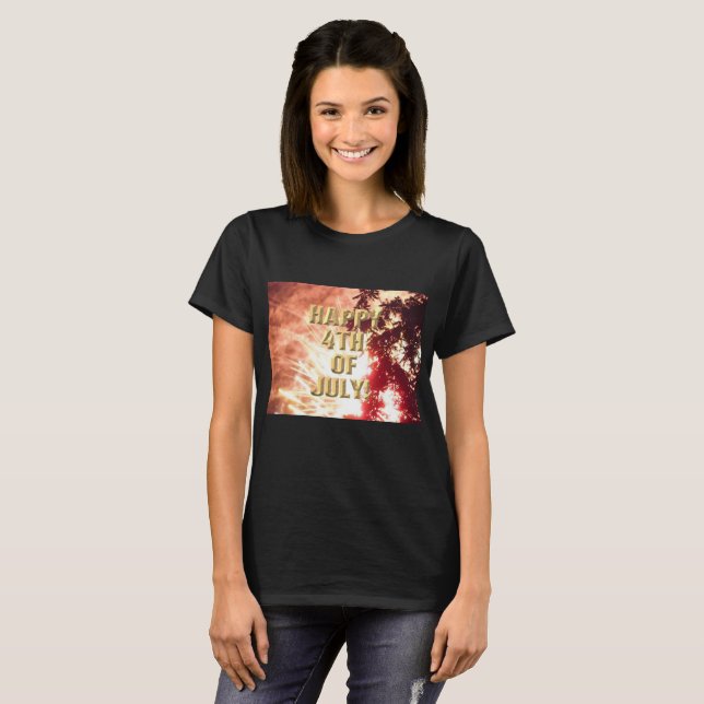Fireworks 12 4 de julho camisa preta feminina (Frente Completa)