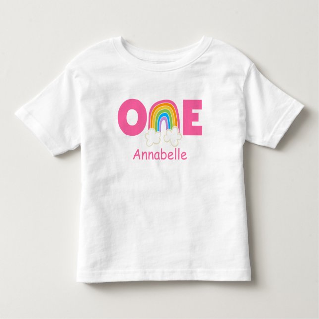 First Birthday T-Shirt Rainbow pinks (Frente)