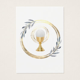 First Communion dusty blue leaves remembrance card