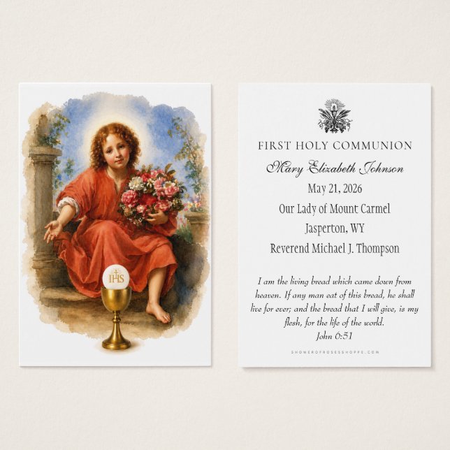 First Holy Communion Eucharistic remembrance (Frente & Verso)