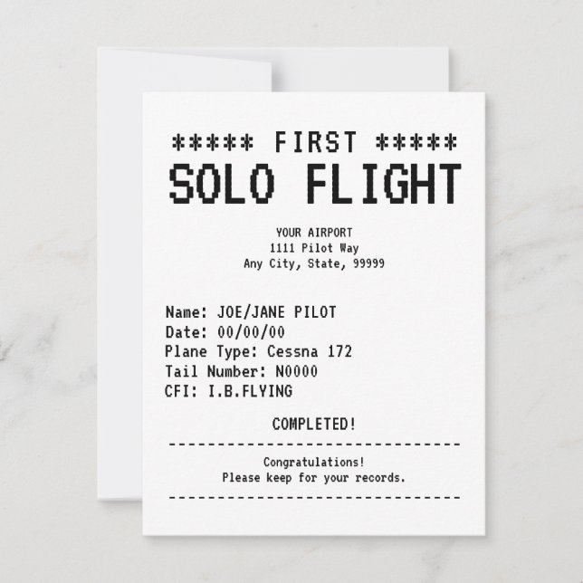 First Solo Flight Congratulations Flat Card (Frente)