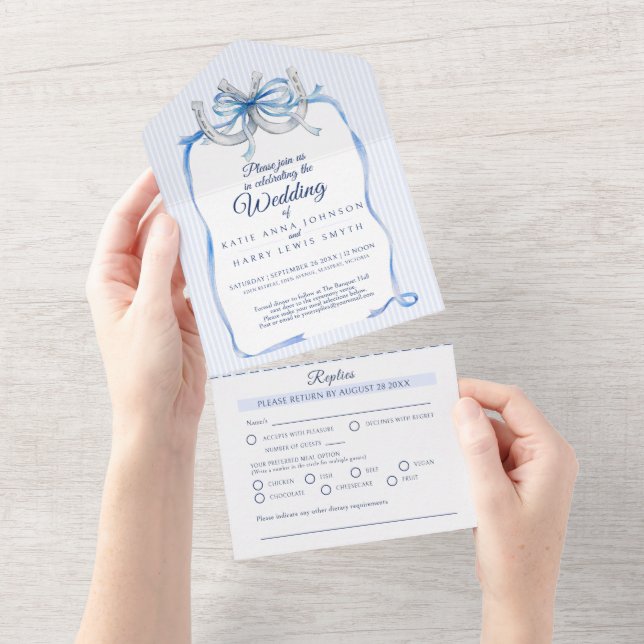 Fita azul de casamento e ferraduras  (Aba destacável)