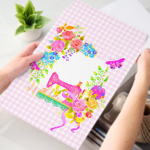 Fita de Costura Floral Xadrez Rosa