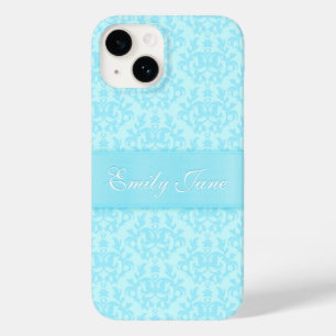 Fita de nome personalizado azul claro do Damask