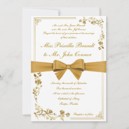 Fita de ouro de convite de casamento