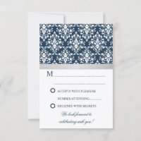 Fita de Prata Falsa Damask Azul Marinho RSVP Casam