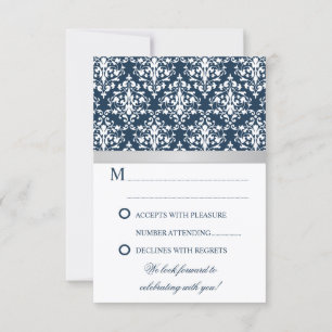 Fita de Prata Falsa Damask Azul Marinho RSVP Casam