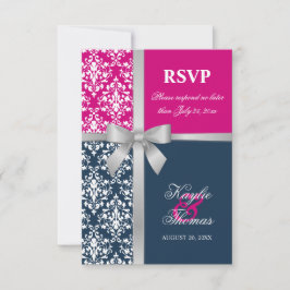 Fita de Prata Falsa Damask Azul Marinho RSVP Casam