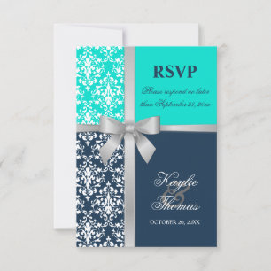 Fita de Prata Falsa Damask Azul Marinho RSVP Casam