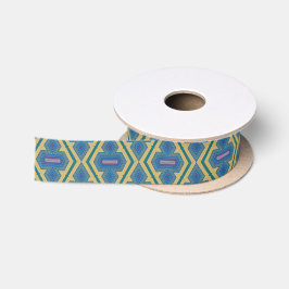 Fita de Seda com Padrão Azul e Amarelo