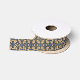 Fita floral Dourado azul do teste padrão de