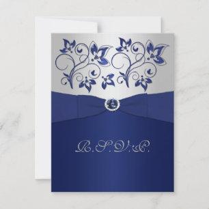 FITA IMPRESSA Cartão de RSVP Azul Marinho, Floral 